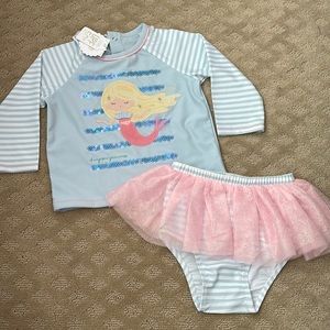 Brand New With Tags Mud Pie Toddler Girl rash guard bathing suit with mermaid